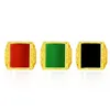 Natural stone red, black. Green. Three Color Ring brass Gold Plated Jewelry Wedding large Bohemian men's precious ring