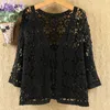 Sexy Hollow Lace Sunscreen Cardigan Sweater Women Wide Loose Air Conditioning Knitted Sweater Thin Section Female Spring Autumn 210917