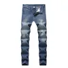 Jeans Ripped Biker för män Skinny Denim Distressed Masculino byxor med hål 40 42 Plus Size Blue Man Cothing