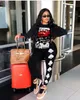 Partihandel Tracksuit Women 2 Piece Lounge Set Kvinnors svett kostym Leopard Letter Sexy Fashion Top + Sport Byxor Soft Sweatpants 210525