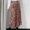 Chic Leopard Print Plissed Long Kjol Kvinnor Elastisk Hög Midja Vintage Midi Ladies S Faldas Mujer MODA 210515