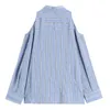 Women's Blouses & Shirts SONDR Lapel Long Sleeve Loose Fit Shirt Fashion Spring Autumn 2022 Women Blue Striped Off Shoulder Big Size Blouse