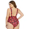 Sexy Leopard Plunge Swimsuit Women DeepV Bathing Suit Plus Size Swimwear Female Backless Swimming Bodysuit 210520