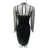 Höstens ankomst långärmad bandageklänning Hepburn Storm Dot Mesh SeaThrough Dress Fashion Party Club Tight Mini Dress 210625