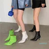 Boots Sexy Crafted Toe Котенок каблуки PU Sock Женщины Бренд дизайн ремня пряжка украшена лодыжка для 9E0P