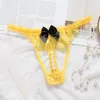 Lace Low Rise Pearl Women's G-Strings Thongs Bow knot Open crotch sexy panties T Back for woman underwears lingeries pants Black red