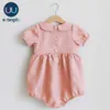 Baby flicka kläder sommar ekologisk bomull avslappnad födda tjejer solnedräkt jumpsuit kortärmad rosa playsuit för födda rompers 210816
