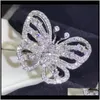 Arrivo dei gioielli Splendidi gioielli di lusso Shinning 925 Sterling Sier Pave White Sapphire Cz Diamond Promise Rings Wedding Butterfly Band Drop D
