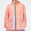 Women's Rainbow Embroidered Sports Running Windproof Hooded Jacket Casual Breathable Top coats Sportswear Outerwear jackets