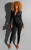 Activewear Casual Rompertjes met ritssluiting Dames Jumpsuit Diepe V-hals Volledige mouw Eéndelig Overall Workout Skinny bodysuit Dames239Y