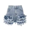 Summer Tassel High Waist Women Shorts Design Korean Fashion Denim Jeans Pants Elegant Sexy Wooden Ear Trousers 13A124 210525