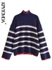 KPytomoa Mulheres Moda Striped Striped Sweater Vintage Manga Longa Solta Fêmea Fêmea Pullovers Chic Tops 211218
