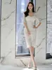 HIGH QUALITY Summer Bodycon Lace Dress Women Hollow Out See Through Dresses OL Sheath Vestidos 210529