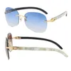 Fashion Man Woman Frames Rimless Sunglasses Large Square Frame Genuine Natural White inside Black Buffalo horn Glasses 18K Gold UV400 Lens Male and Female Size:62