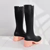 Bottes en cuir verni sur le genou talon haut belle plate-forme d'automne tête ronde mode épissage élasticité femmes cheville