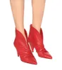 Botas de tobillo de tacón súper alto de cuero genuino Zapatos de mujer Punta puntiaguda Tacones plisados ​​cortos Otoño Señora 43 210517 GAI GAI GAI