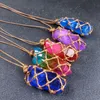 Irregular Natural Crystal Stone Colorful Plated Pendant Necklaces With Chain For Women Men Handmade Rope Braided Jewelry