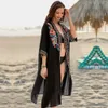 Borduurwerk Kaftan Strand Tuniek Katoen Cover Up Saida de Praia Badpak Vrouwen Bikini Cover Pareo Sarong Wear # Q940 210420