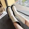 Botlar Kalın Alt Yan Fermuar Kadın Ayakkabı Moda Kemer Tokası Kısa Kısa Çarpışma Toe Marka Tasarım Botas De Mujer