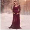 妊娠中の服レース長袖マタニティガウンドレスのための撮影のためのセクシーなVネック妊娠ドレス写真妊娠中の女性Q0713
