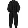 Men's Tracksuits One-piece Cargo Pants Pocket Buckle, Long Sleeve Casual Foot Binding Loose Large Size Jumpsuit