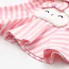 Kids Tops Fashion Spring Autumn Long Sleeve O-Neck Cute Rabbit Bow Striped Patchwork Baby Tees Little Child Girls T Shirts 210701