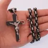 Hip-hop 316L Stainless Steel Cross Jesus Crucifix Men's Boy's Pendant Necklace Byzantine Chain 18-40inch High Quality Chains