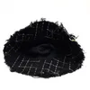 Women Plaid Tweed Bucket Hat With Gold And Silver Lurex Ladies Girls Black Checks Hats Raw Edges Female Warm Winter Wide Brim1688026