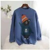 Winter oversized Sweater and Jumpers Oneck Cute Cartoon Bear Knitted Loose Style Pull Femme Hiver Korean Pullover 210430