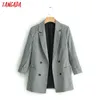 Tangada Женщины Chic Chic Blazer Длинные Рукава Прибытие Куртка Офис Дамы Повседневная Верхняя одежда QJ115 211019