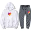 2021 Męska Love Hoodie + Spodnie Jesień Z Kapturem Bluzy Bluzy Bluza Dresy Moda Slim Męska Kapturem Damskie Spodnie Hip Hop Pullover X0909