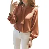 Women's Blouses & Shirts Elegant Ladies Long Sleeve Shirt Women Autumn White Bow Tie Chiffon Blouse Tunic Work Wear Formal Top Plus Size Blu