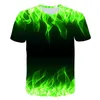 T-Shirt Yüksek Kalite Moda Satış Erkek Yaz T-Shirt Yuvarlak Boyun Kısa Kollu Mavi Yeşil Kırmızı Mor Alev 3D Baskılı Üst