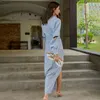 Hollow Out Tunic Koszula Sukienka Dla Kobiet Lapel Z Długim Rękawem Wysoka Talia Split Maxi Dresses Female Fall Fashion 210520