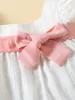 Robe short à col carré pour bébé fille, nouée sur le devant, SHE01