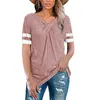 Cross V-Neck Kvinna T-shirts Blå Stripe Bomull Pullover Womans Kläder Kortärmad Casual Mode Kläder Mujer Camisetas T-shirt