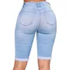 Womens Middle Rise Elastic Denim Shorts Knee Length Curvy Bermuda Stretch Short Jeans 210708