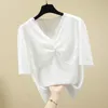 Laço de verão coreano tops mulheres sólida manga curta V-pescoço blusa blusas mujer de moda camisas casuais roupas 9421 50 210508