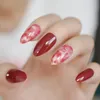 False unhas 24pcs nítidos estiletto design acrílico vinhos vermelho kit de unhas médias de mármore diy dicas de salão de dedo z962 prud22