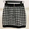 HIGH STREET Stylish Designer Women's Sexy Metal Button Embellished Houndstooth Tweed Skirt 210521