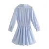 Mulher manga comprida camisa vestido v-pescoço mini cor sólida a linha vestidos mujer 210421