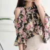 Pullover Floral Loose Chiffon Blouse Kvinnor Sommar Off-Shoulder Shirt Kortärmad Kläder Blusas Mujer de MODA 14370 210508