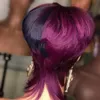 Ombre Highlight Rose Purple Color Remy Human Hair Wigs Pixie Short Cut Bob Brazilian Straight No Lace Front Wig