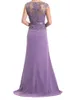 Violet Mother of the Bride Dress Elegant V-Neck Sleeveless Chiffon Tulle Applique with Beads Formal Gowns