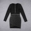 Free Fashion Women's Bandage Dress Beading Long Sleeve V Neck Vestido Party CB of House Bodycon Black 210524