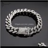 Lien, Bracelets Jewelryout 12mm Hommes Zircon Curb Cubain Lien Hip Hop Bijoux Or Couleur Épais Lourd Cuivre Bracelet CZ Chaîne 8 "Drop Livraison 2