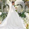 Designer satin bröllopsklänningar brudklänning långärmade fyrkantiga nacke skräddarsydda plus storlek domstol tåg formell klänning vestidos de novia