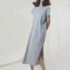 Décontracté 94% coton été femmes robes solide à manches courtes renversé longue robe Midi mode robe d'été femme vêtements 220119