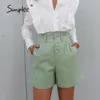 Solid Ruffle High Waist Casual Short High Street Botton Solid Sommar Shorts Fashion Green Office Bottom 210611