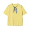 Sommar O-Neck Plaid Bow Design T Shirt Kvinnor Koreansk Söt stil Casual Short Sleeve Solid Bomull Tee Kvinna Toppar 210515